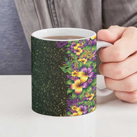 Hawaii Mardi Gras Ceramic Mug Tropical Flowers Glitter Style