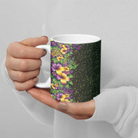 Hawaii Mardi Gras Ceramic Mug Tropical Flowers Glitter Style