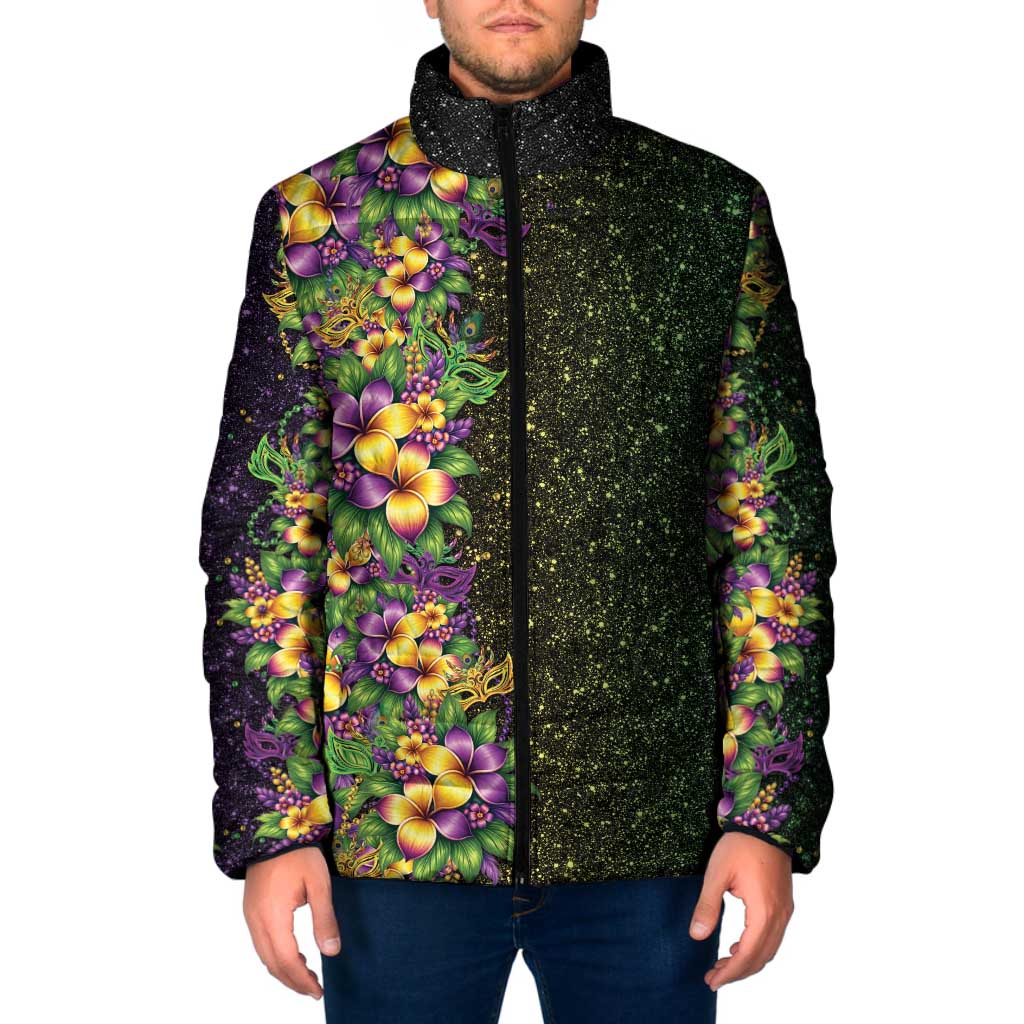Hawaii Mardi Gras Padded Jacket Tropical Flowers Glitter Style
