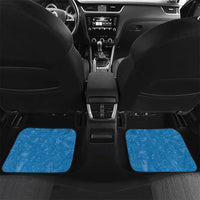 Blue car floor mats with Guatemala crest and white flowers on rear footwells