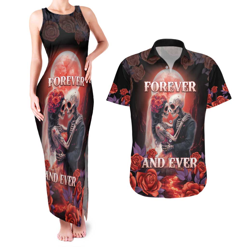 Personalised Day of Dead Couple Sugar Skull Couples Matching Tank Maxi Dress and Hawaiian Shirt Forever and Ever! LT05 - Wonder Print Shop