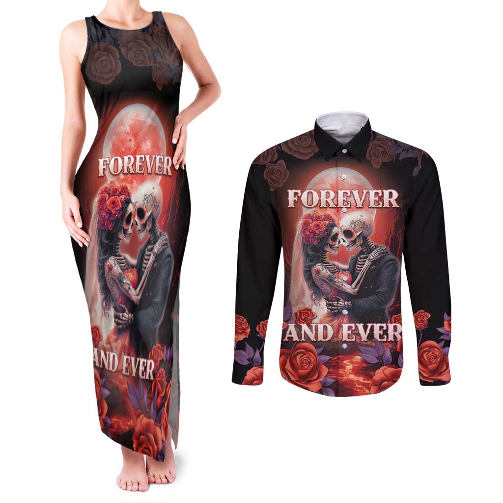 Personalised Day of Dead Couple Sugar Skull Couples Matching Tank Maxi Dress and Long Sleeve Button Shirt Forever and Ever! LT05 - Wonder Print Shop