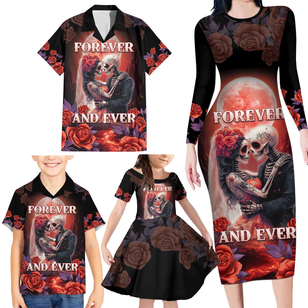 Personalised Day of Dead Couple Sugar Skull Family Matching Long Sleeve Bodycon Dress and Hawaiian Shirt Forever and Ever! LT05 - Wonder Print Shop