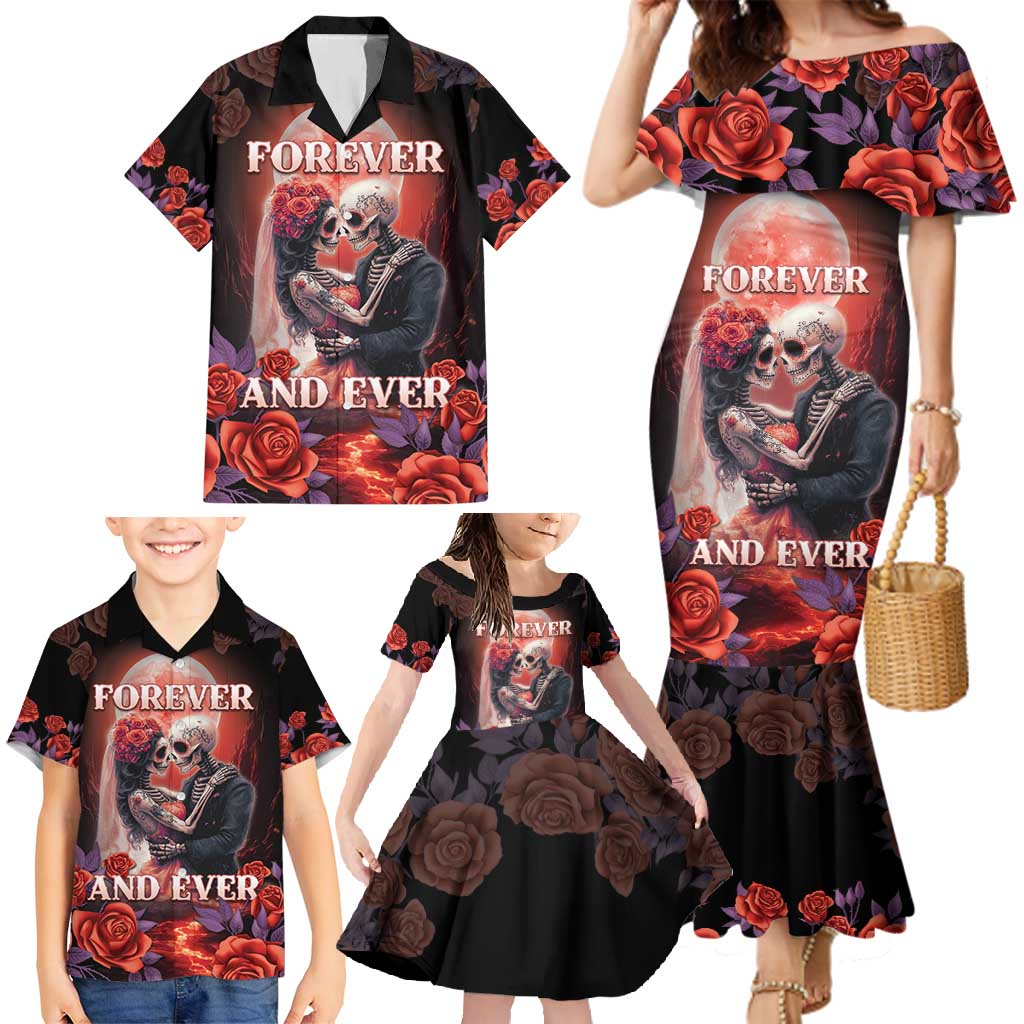 Personalised Day of Dead Couple Sugar Skull Family Matching Mermaid Dress and Hawaiian Shirt Forever and Ever! LT05 - Wonder Print Shop