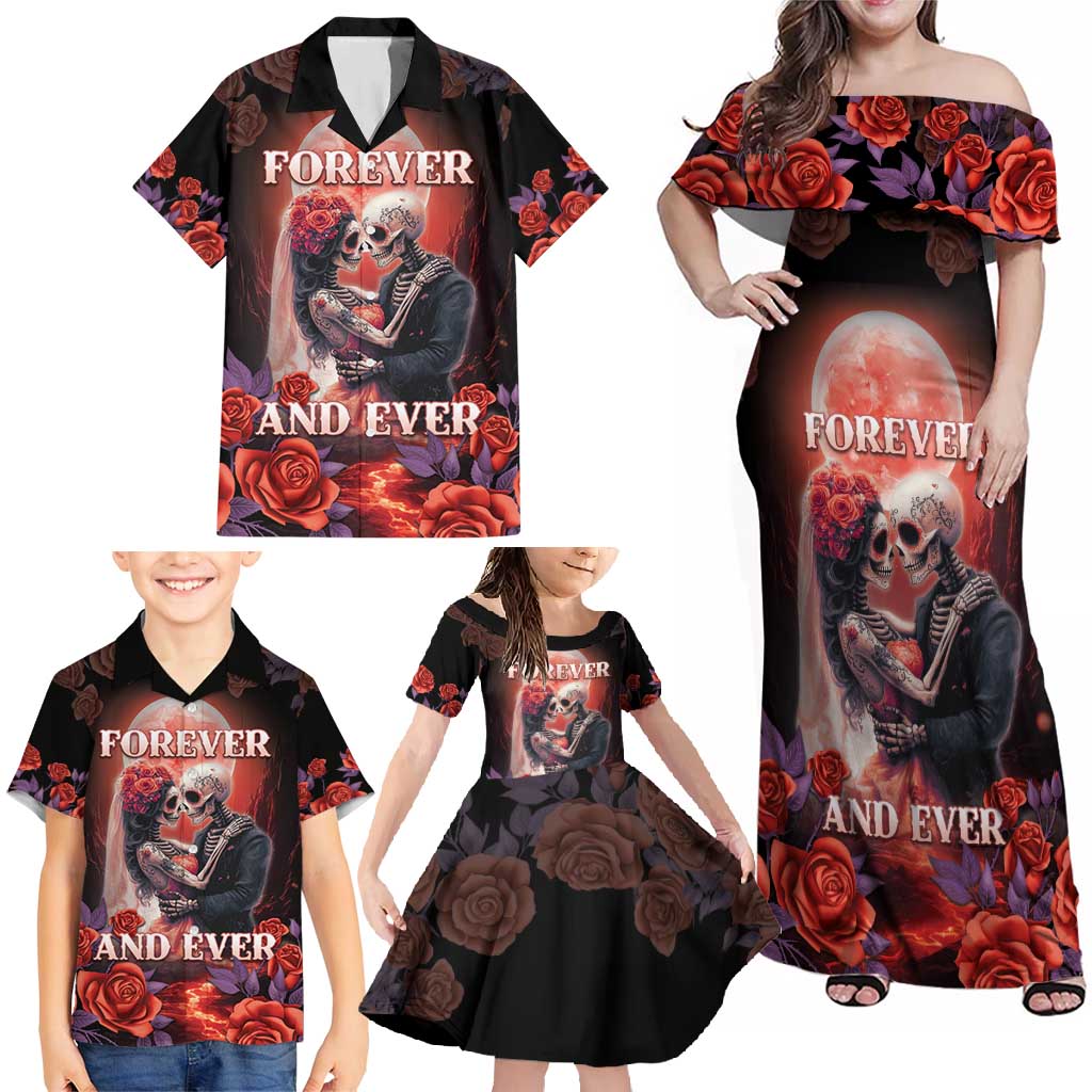 Personalised Day of Dead Couple Sugar Skull Family Matching Off Shoulder Maxi Dress and Hawaiian Shirt Forever and Ever! LT05 - Wonder Print Shop