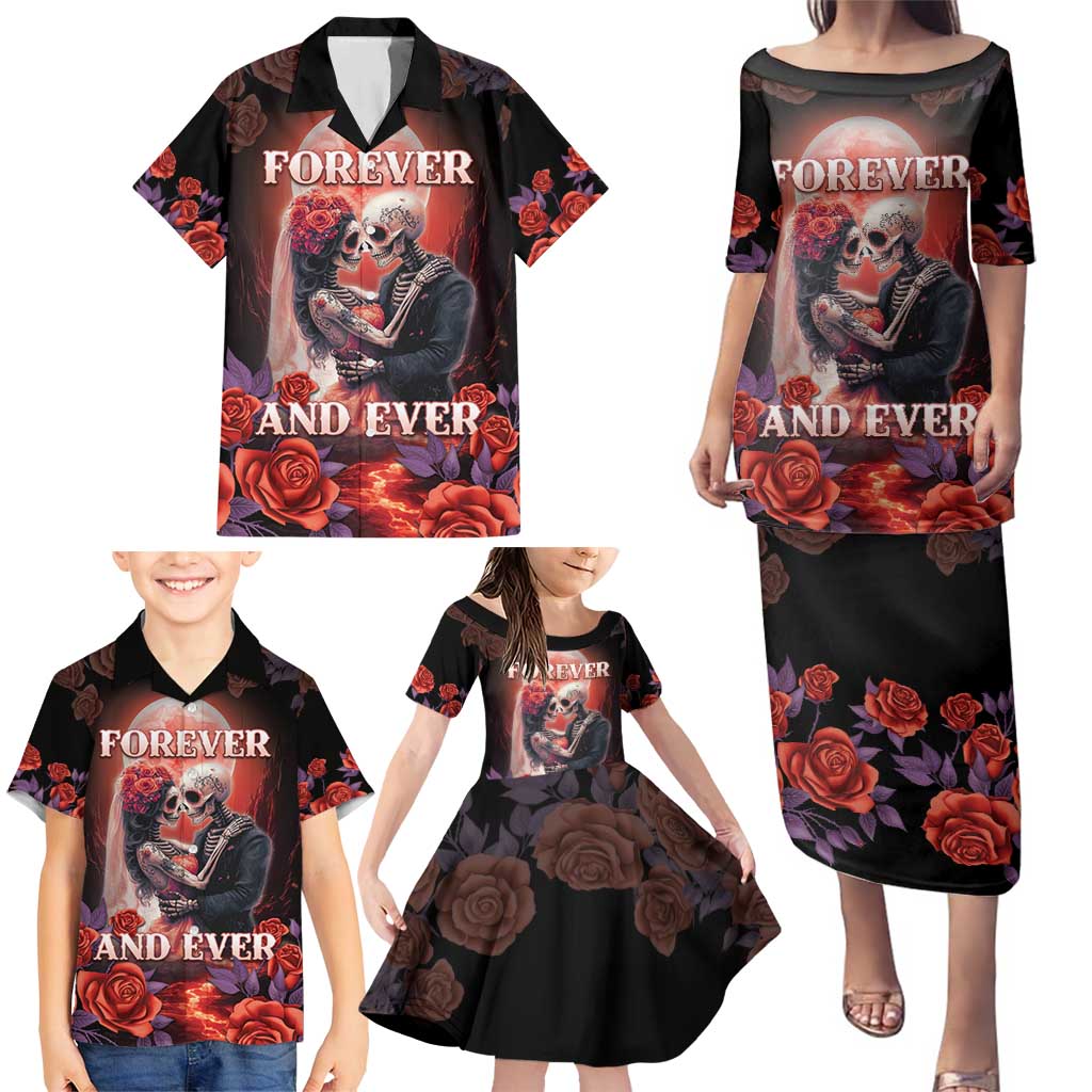 Personalised Day of Dead Couple Sugar Skull Family Matching Puletasi and Hawaiian Shirt Forever and Ever! LT05 - Wonder Print Shop