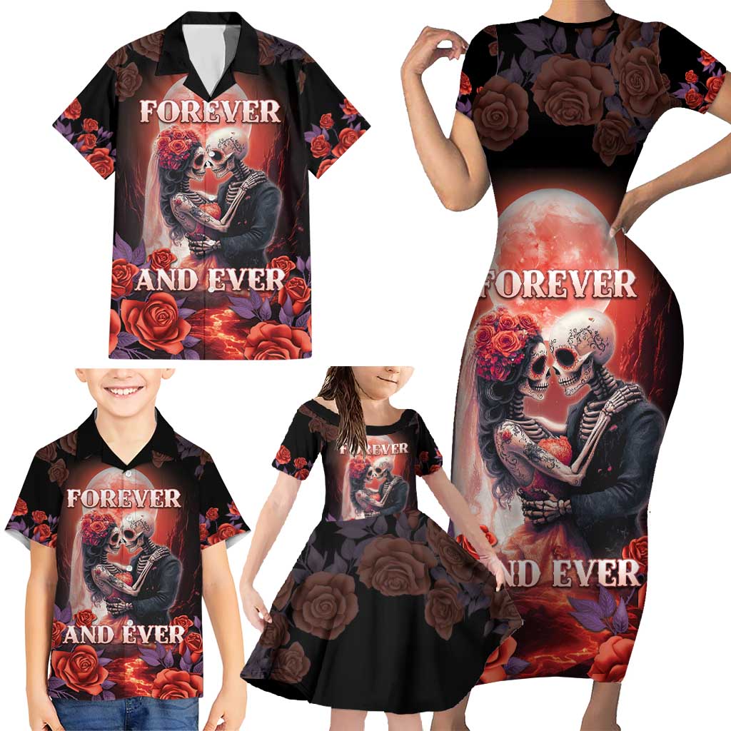 Personalised Day of Dead Couple Sugar Skull Family Matching Short Sleeve Bodycon Dress and Hawaiian Shirt Forever and Ever! LT05 - Wonder Print Shop