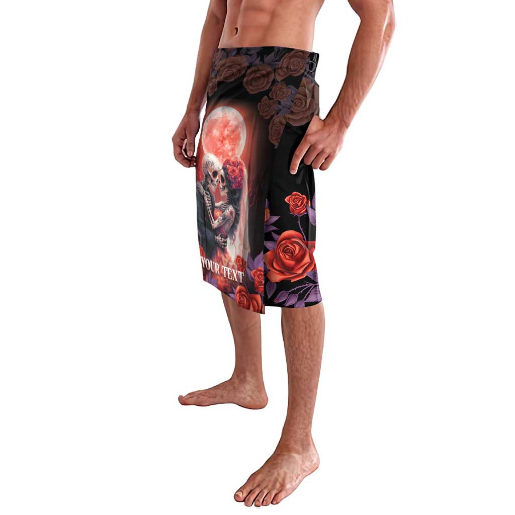 Day of the dead sarong: black with sugar skull under moon, roses, and 'OUR TEXT'