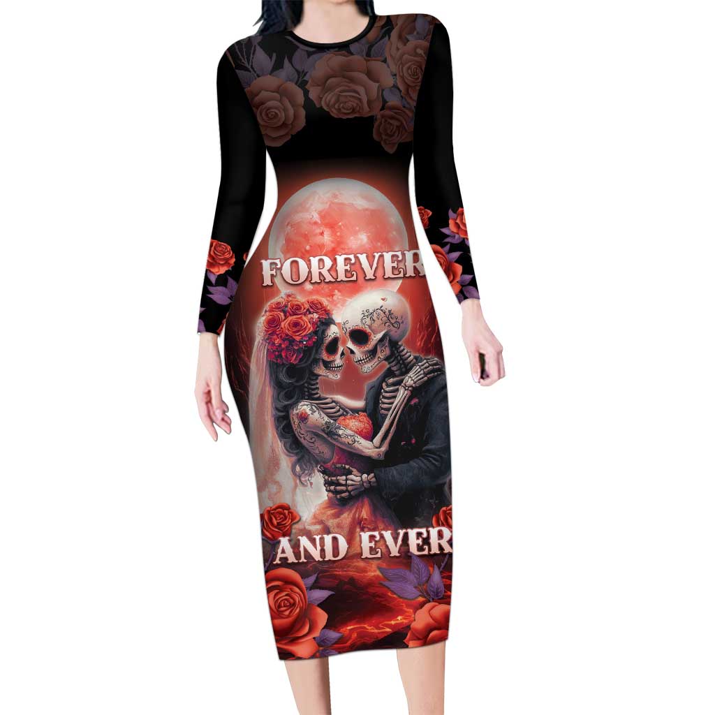 Day of Dead Couple Sugar Skull Long Sleeve Bodycon Dress Forever and Ever!