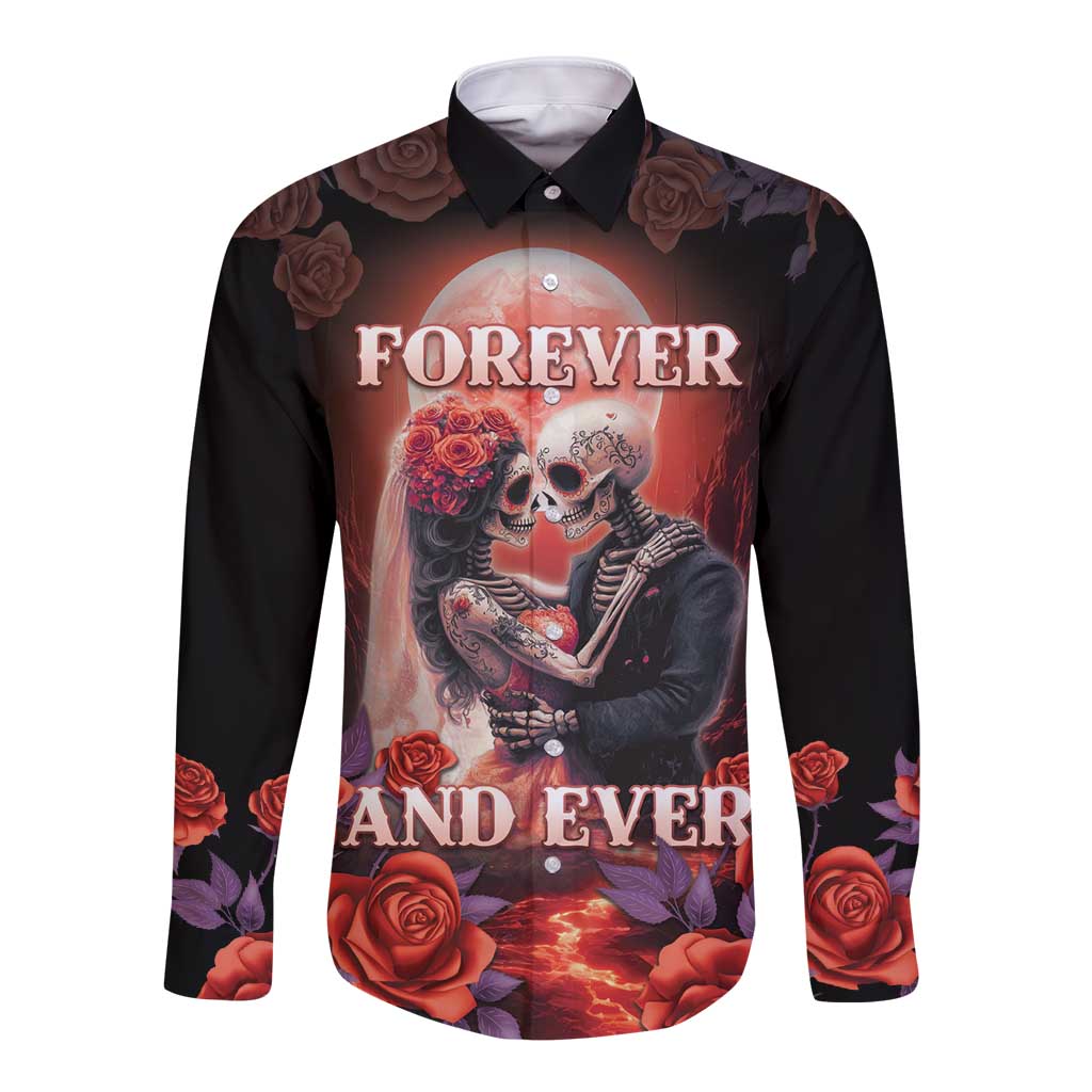 Day of Dead Couple Sugar Skull Long Sleeve Button Shirt Forever and Ever!