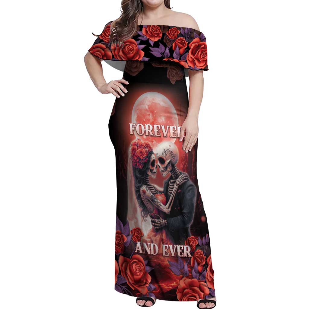 Day of Dead Couple Sugar Skull Off Shoulder Maxi Dress Forever and Ever!