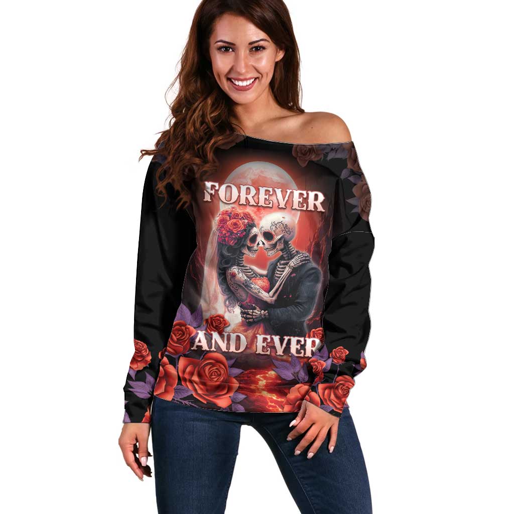 Day of Dead Couple Sugar Skull Off Shoulder Sweater Forever and Ever!