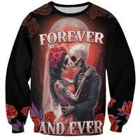 Unisex black crewneck sweatshirt with skull couple graphic and Forever and Ever text
