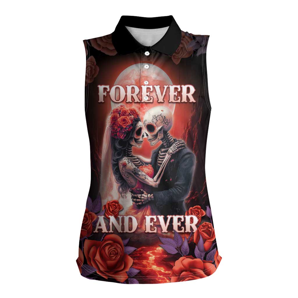 Day of Dead Couple Sugar Skull Women Sleeveless Polo Shirt Forever and Ever!