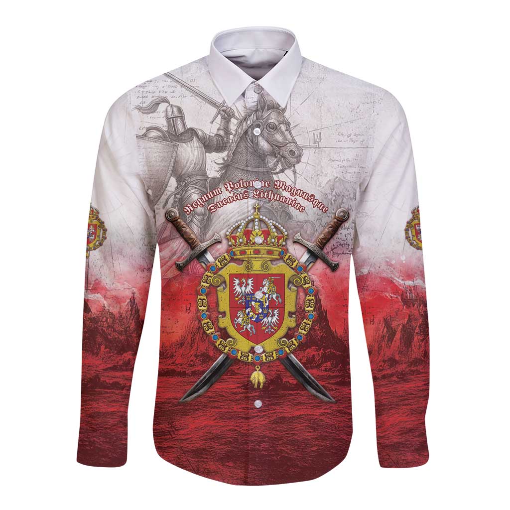 Polish-Lithuanian Commonwealth Long Sleeve Button Shirt Medieval Royal Coat Of Arms Heritage