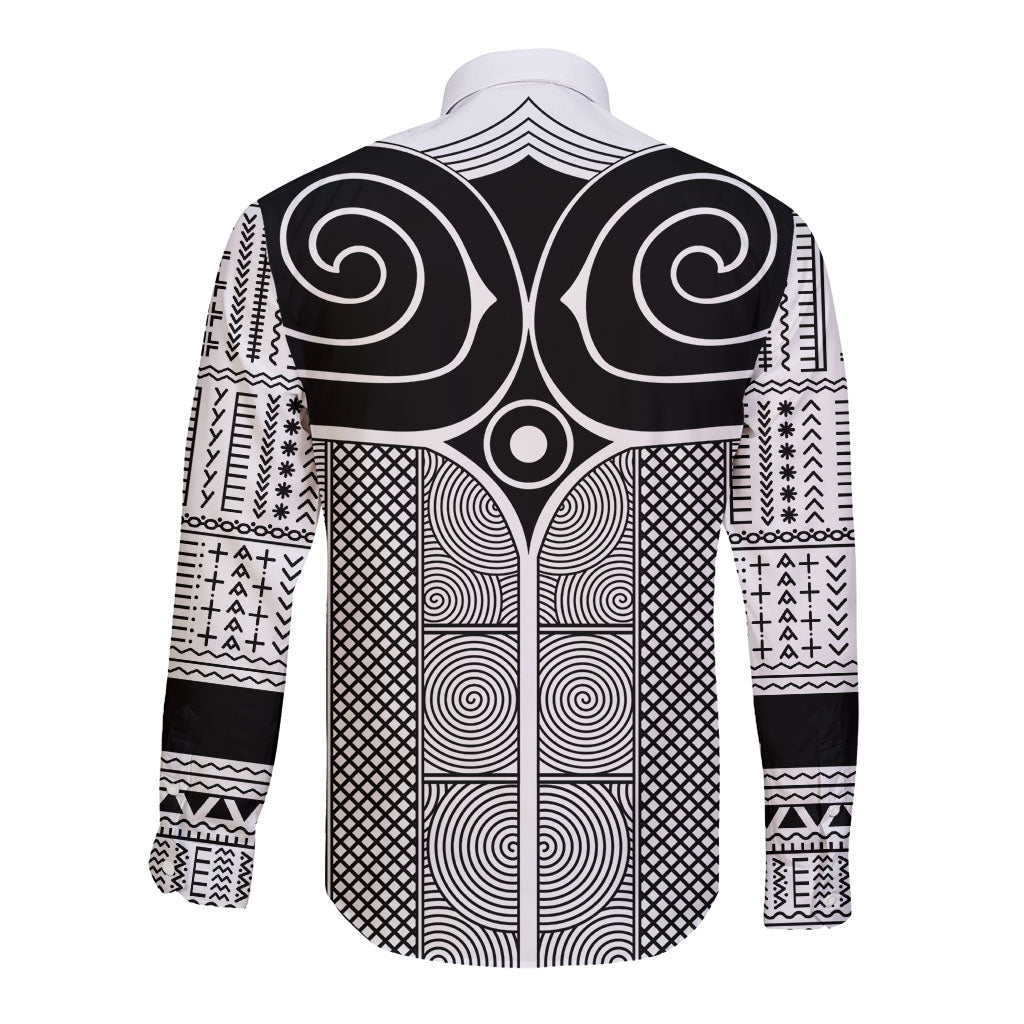 Japan Long Sleeve Button Shirt Jomon Tattoo Inspiration White