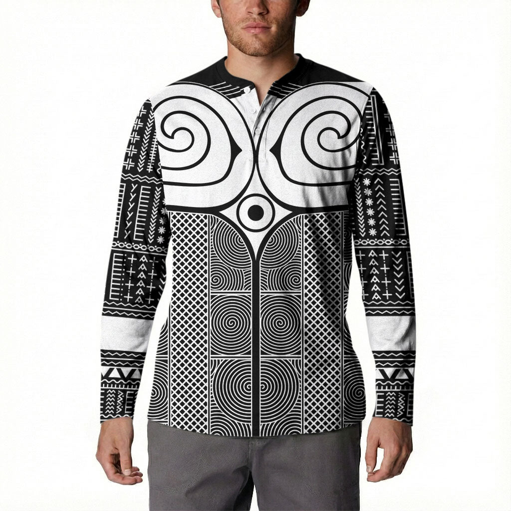 Japan Button Sweatshirt Jomon Tattoo Inspiration Black