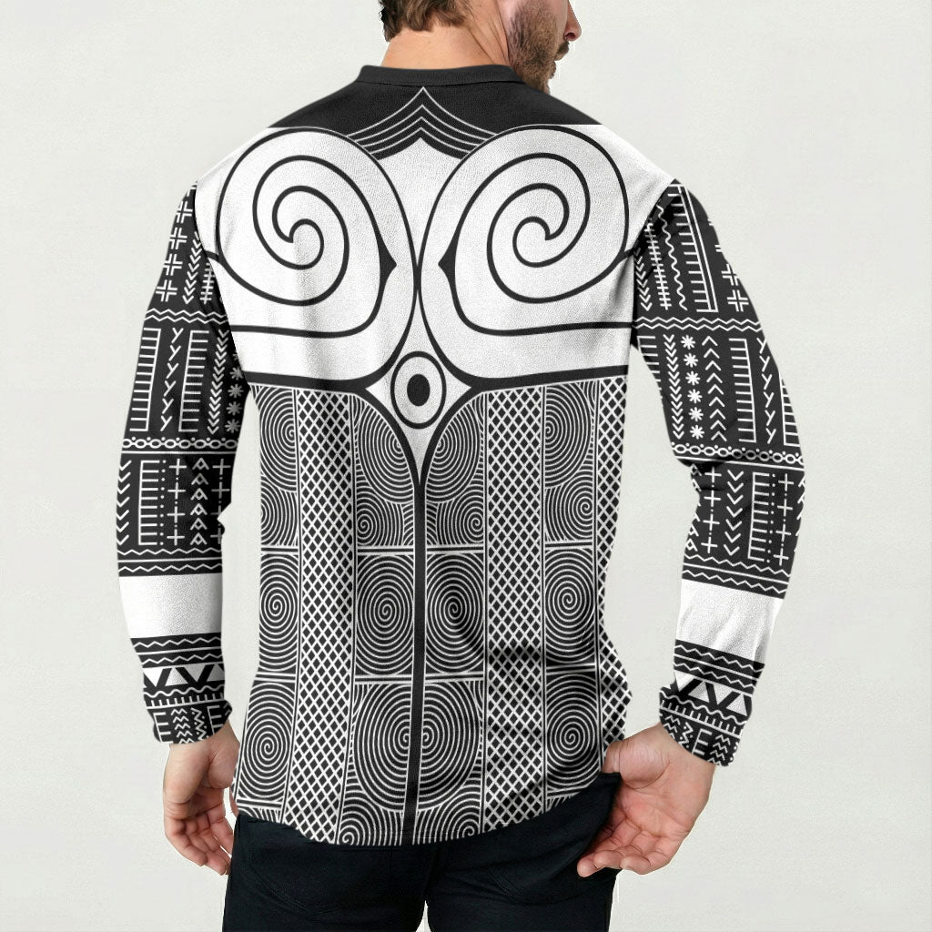 Japan Button Sweatshirt Jomon Tattoo Inspiration Black