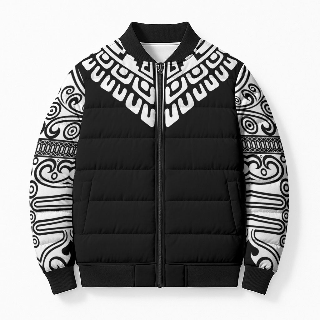 Japan Indigenous Jomon Tattoo Inspiration Bomber Puffer Jacket Black Version