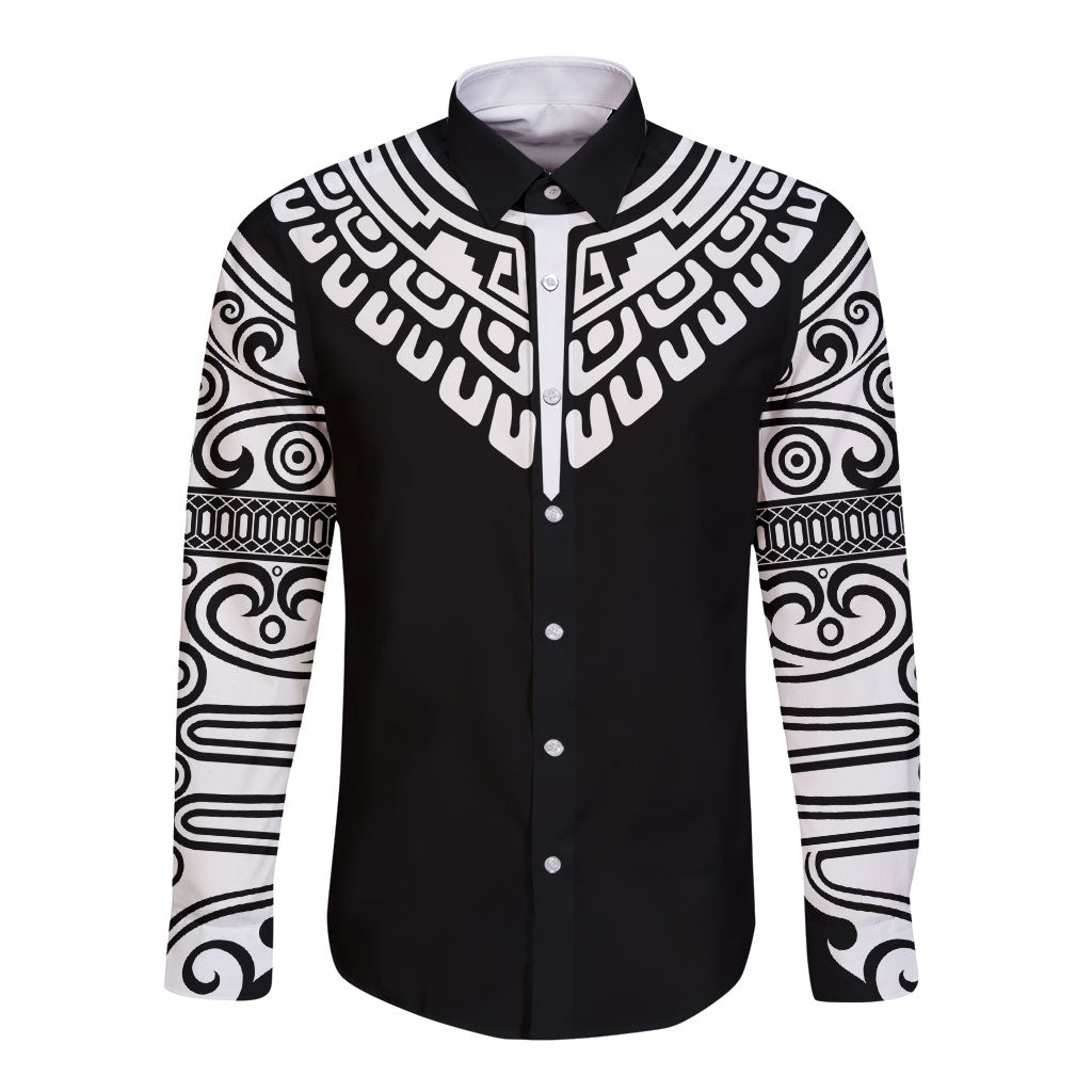 Japan Indigenous Jomon Tattoo Inspiration Long Sleeve Button Shirt Black Version