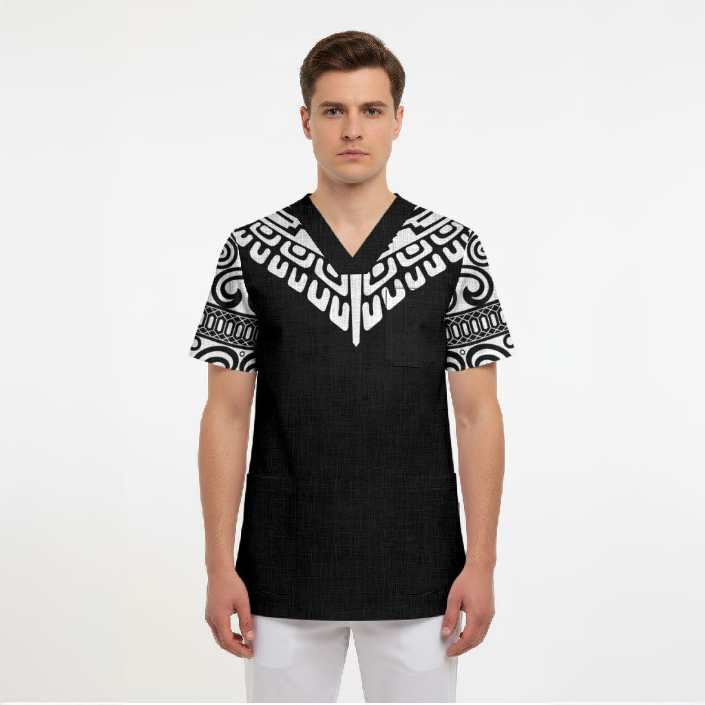 Japan Indigenous Jomon Tattoo Inspiration Scrub Top Black Version