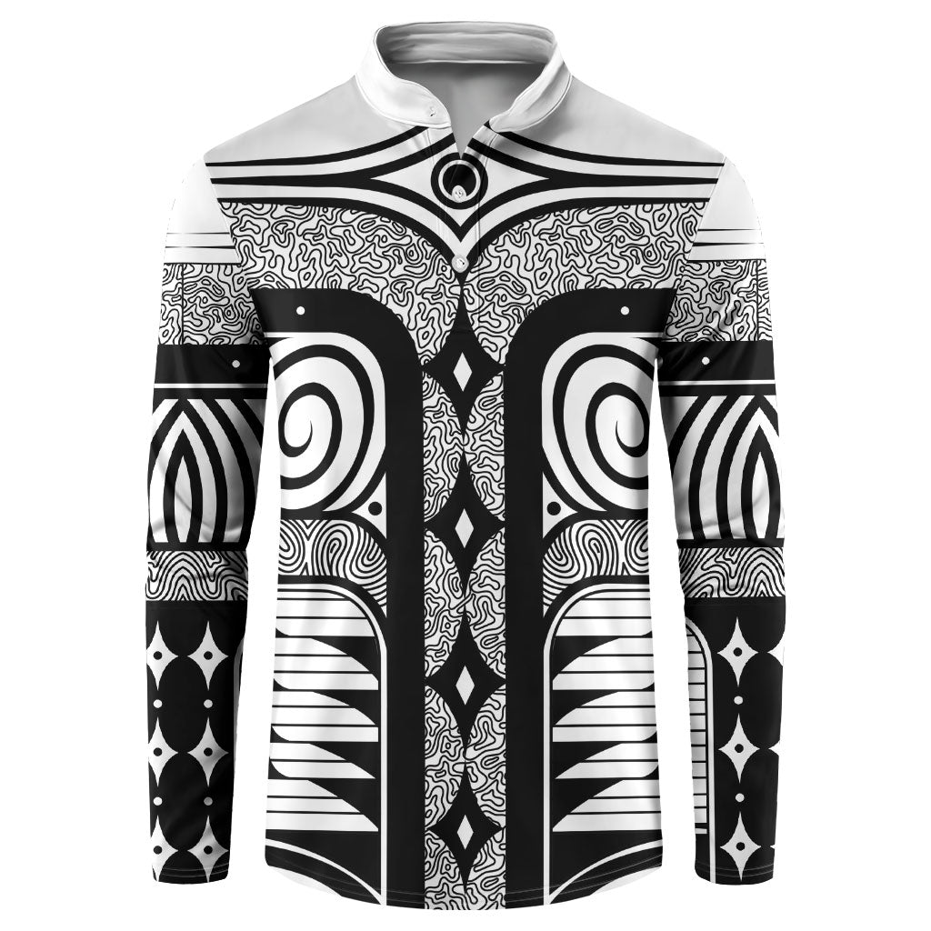 Japanese Indigenous Button Sweatshirt Jomon Tribal Inspired White