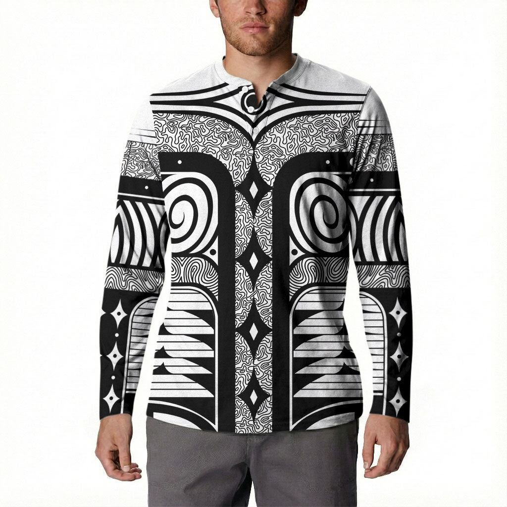 Japanese Indigenous Button Sweatshirt Jomon Tribal Inspired White