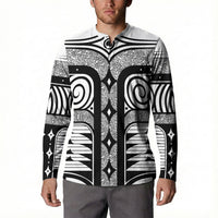 Japanese Indigenous Button Sweatshirt Jomon Tribal Inspired White
