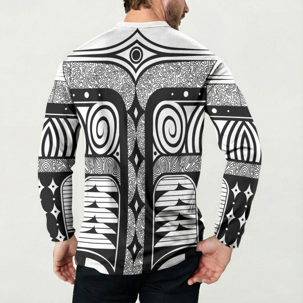 Japanese Indigenous Button Sweatshirt Jomon Tribal Inspired White