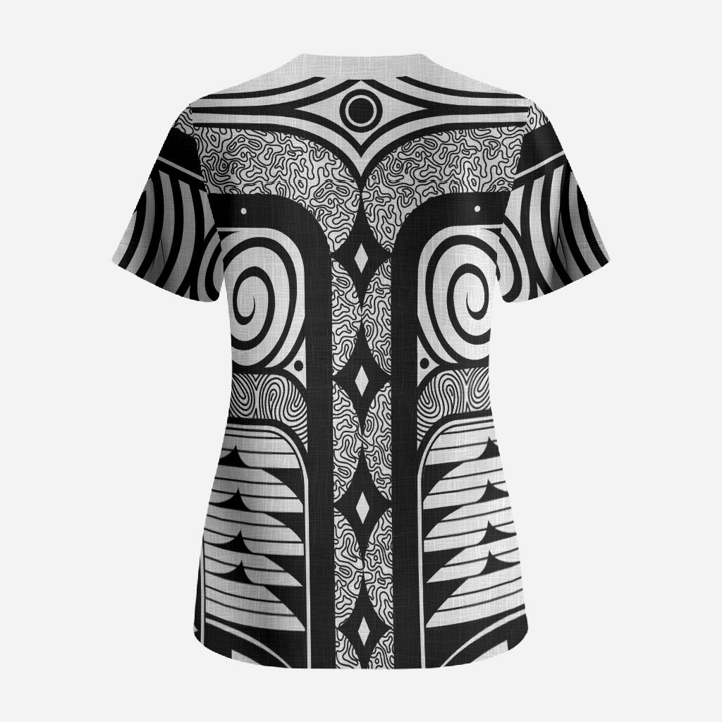 Japanese Indigenous Scrub Top Jomon Tribal Inspired White