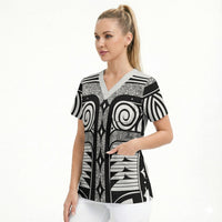 Japanese Indigenous Scrub Top Jomon Tribal Inspired White