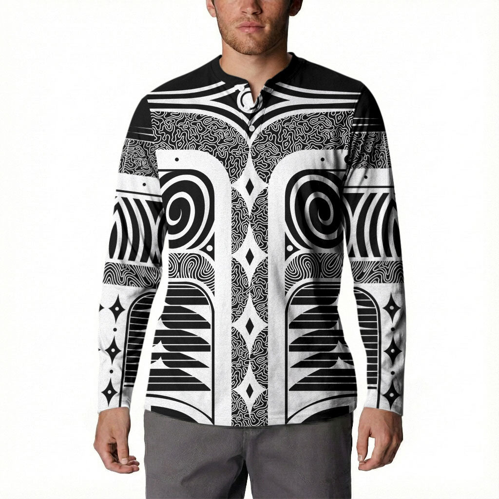 Japanese Indigenous Button Sweatshirt Jomon Tribal Inspired Black