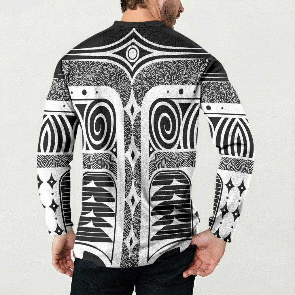 Japanese Indigenous Button Sweatshirt Jomon Tribal Inspired Black