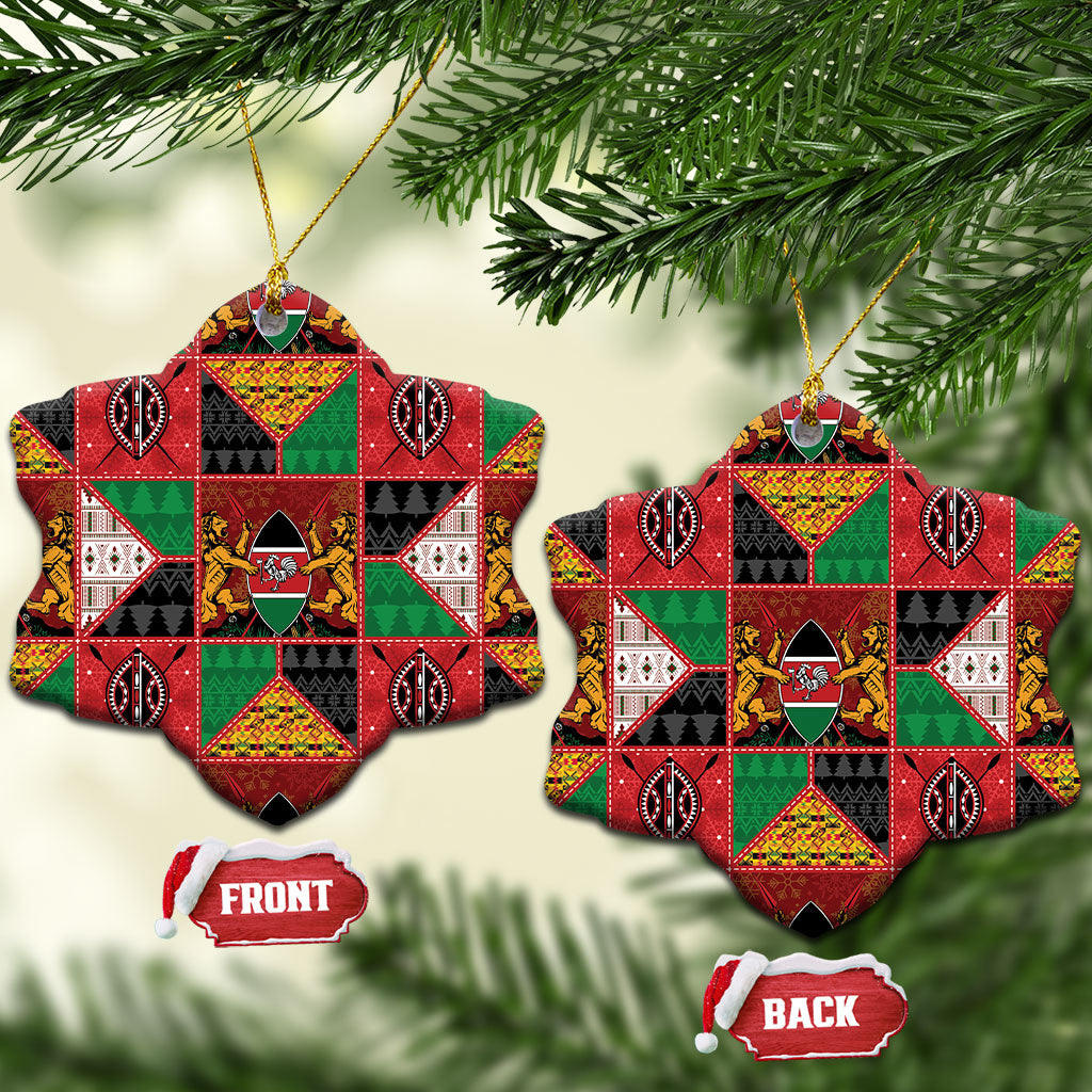 Kenya Christmas Ceramic Ornament Patchwork Style