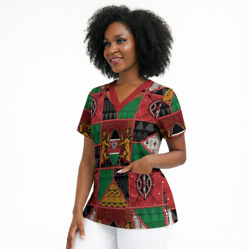 Kenya Christmas Scrub Top Patchwork Style