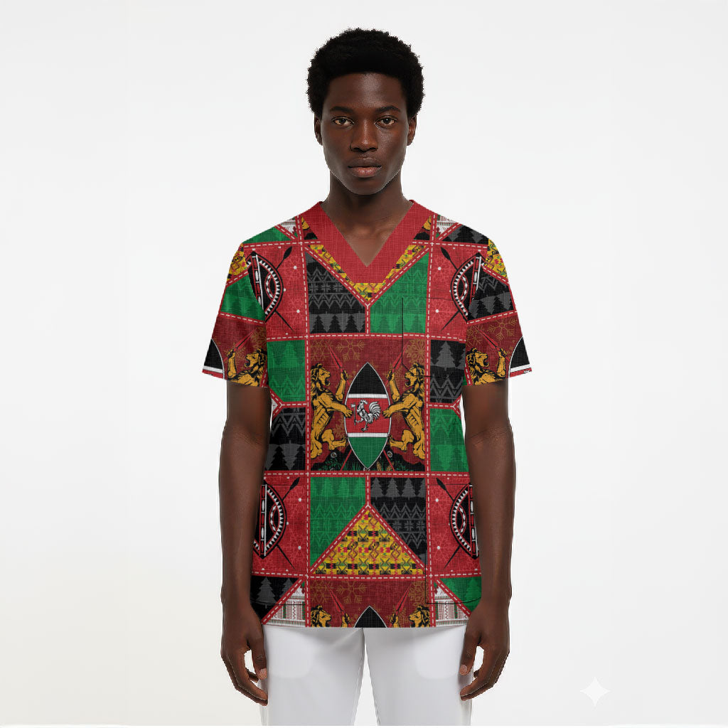 Kenya Christmas Scrub Top Patchwork Style
