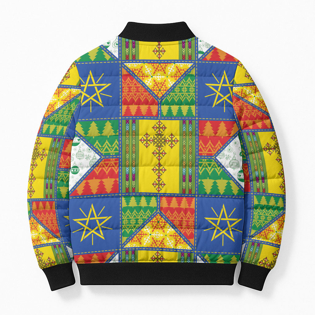 Ethiopia Christmas Bomber Puffer Jacket Patchwork Style