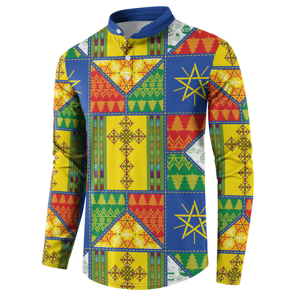 Ethiopia Christmas Button Sweatshirt Patchwork Style