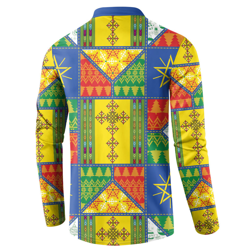 Ethiopia Christmas Button Sweatshirt Patchwork Style