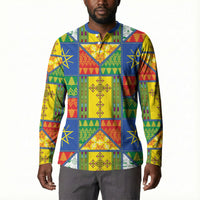 Ethiopia Christmas Button Sweatshirt Patchwork Style