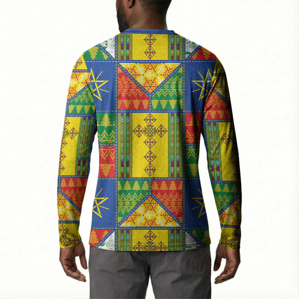 Ethiopia Christmas Button Sweatshirt Patchwork Style