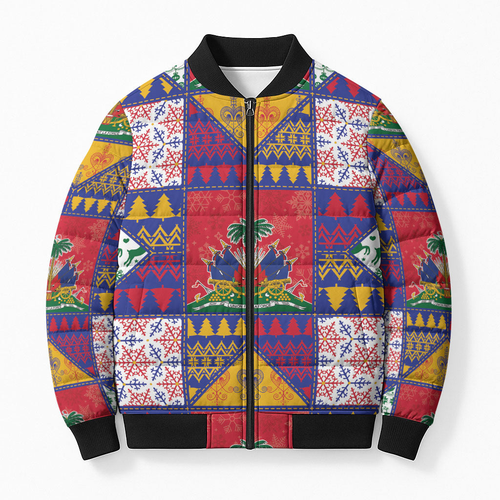 Haiti Christmas Bomber Puffer Jacket Patchwork Style