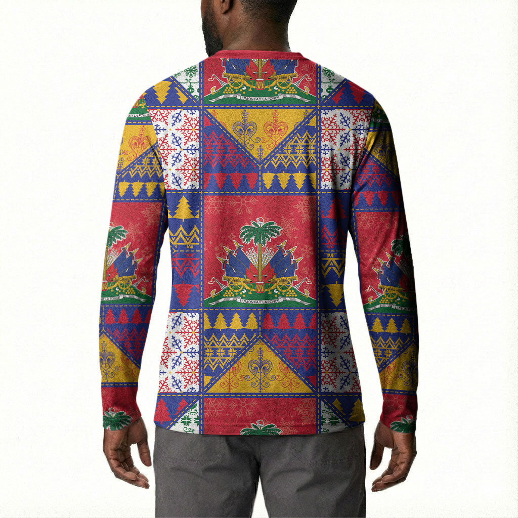 Haiti Christmas Button Sweatshirt Patchwork Style