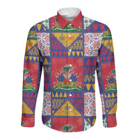 Haiti Christmas Long Sleeve Button Shirt Patchwork Style