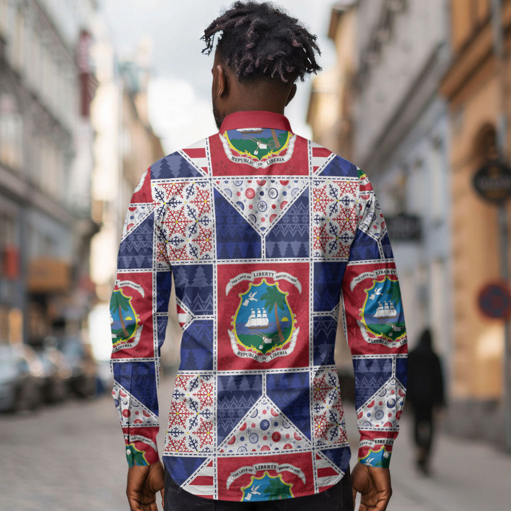 Liberia Christmas Long Sleeve Button Shirt Patchwork Style