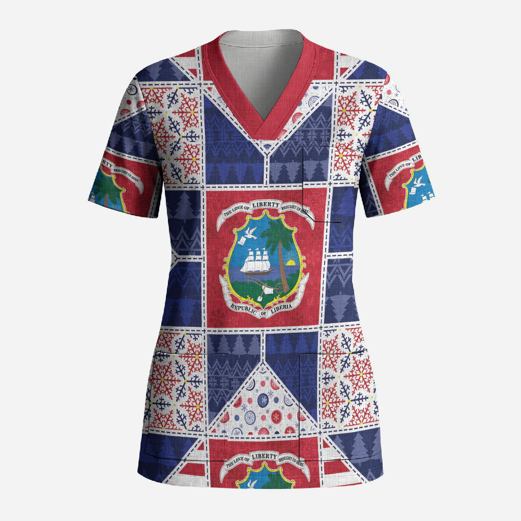 Liberia Christmas Scrub Top Patchwork Style