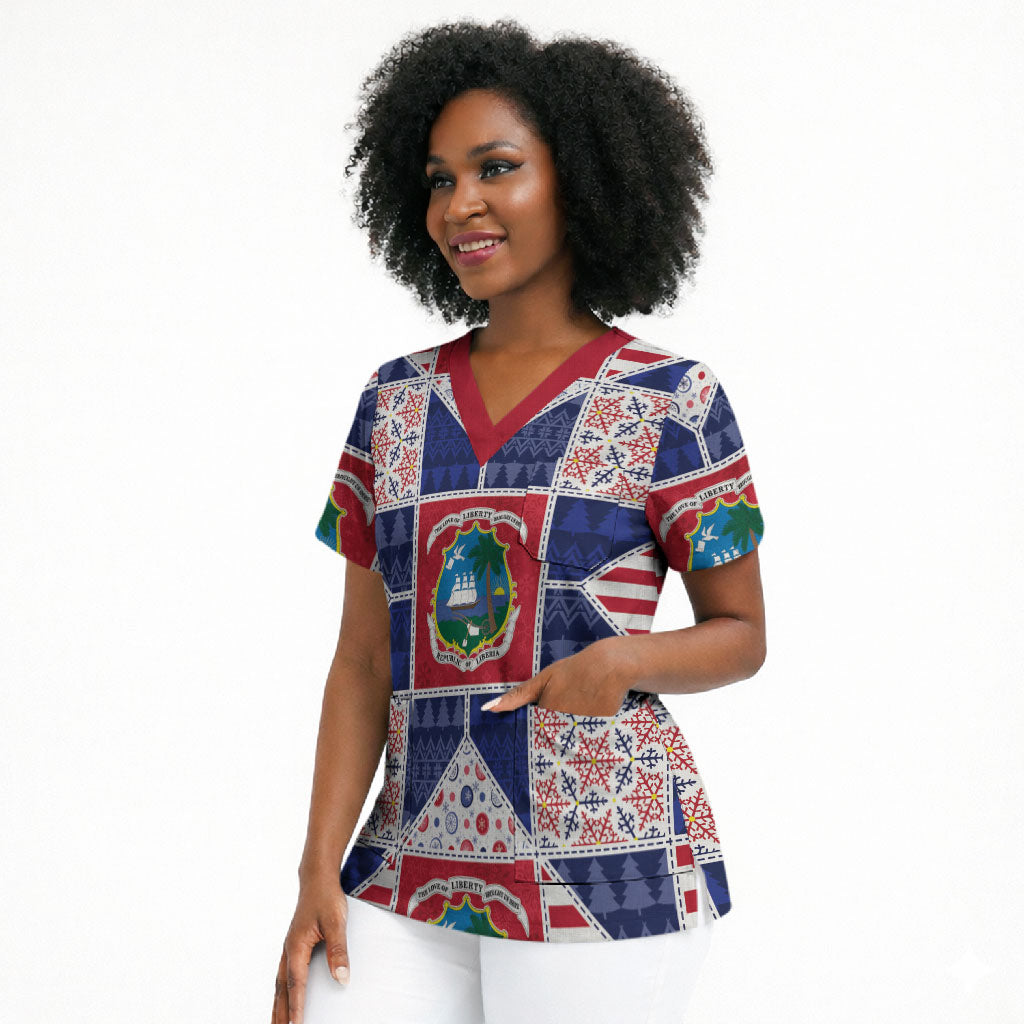 Liberia Christmas Scrub Top Patchwork Style
