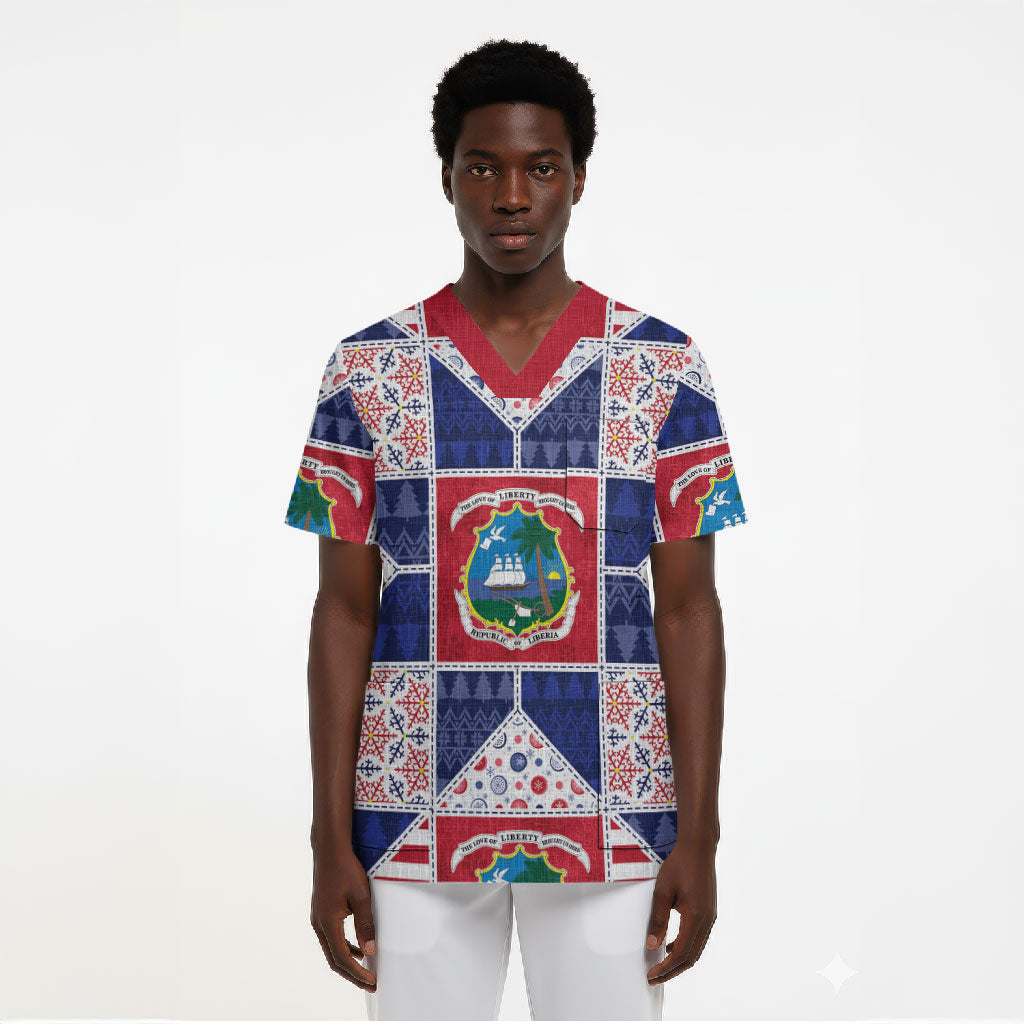 Liberia Christmas Scrub Top Patchwork Style