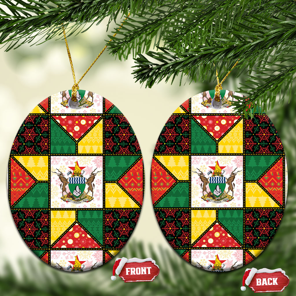 Zimbabwe Christmas Ceramic Ornament Patchwork Style