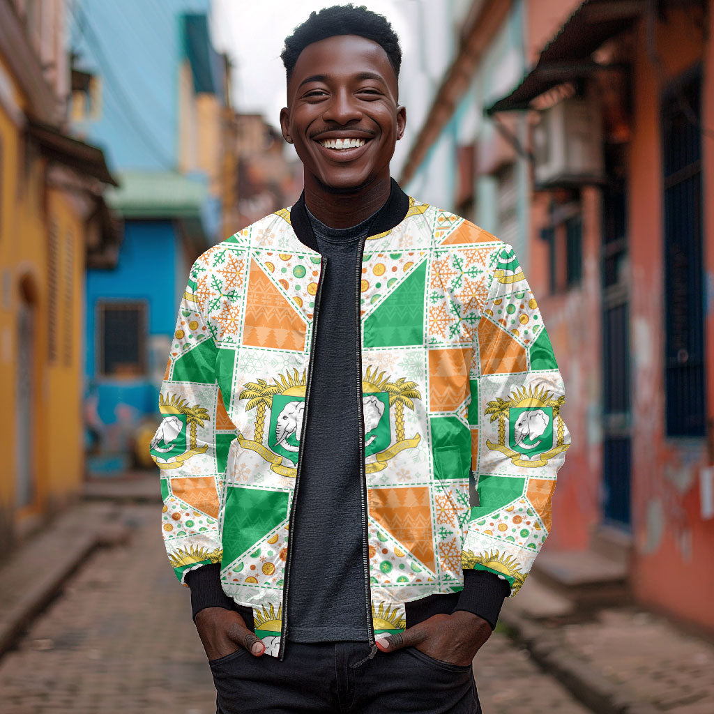 Ivory Coast Christmas Bomber Jacket Patchwork Style